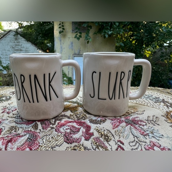 Rae Dunn Set of 2 Small Espresso Mugs "Drink & Slurp" - Picture 1 of 3